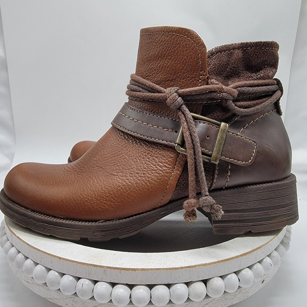 Earth Origins Randi Radley Boots Womens Sz 8.5M Brown Leather Ankle Moto Zip